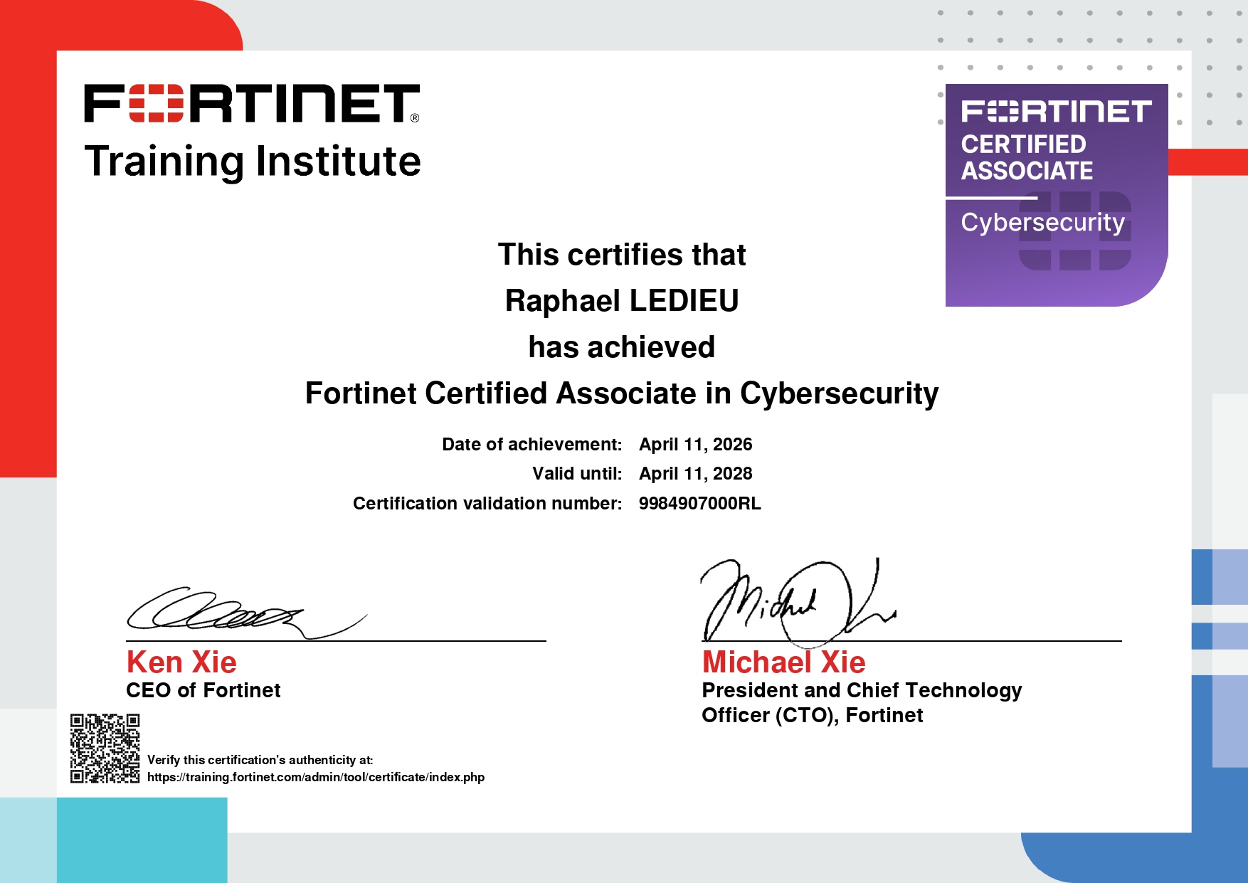 Certification Fortinet FCA - Cybersecurity Associate